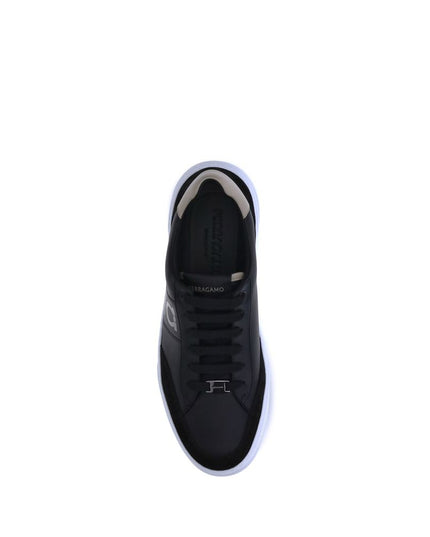 Ferragamo Black Calf Leather Bos Taurus Low Top Sneakers