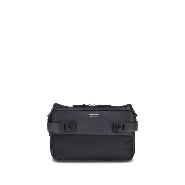 Ferragamo Black Calf Leather Bos Taurus Shoulder Bag