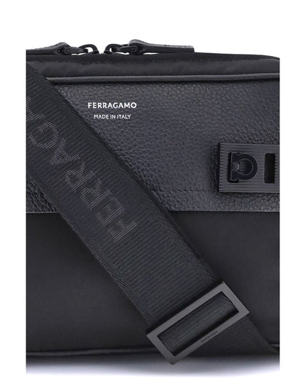 Ferragamo Black Calf Leather Bos Taurus Shoulder Bag