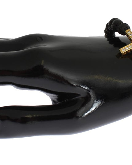 Nialaya Lava Stone Gold Clear CZ Cross 925 Silver Bracelet