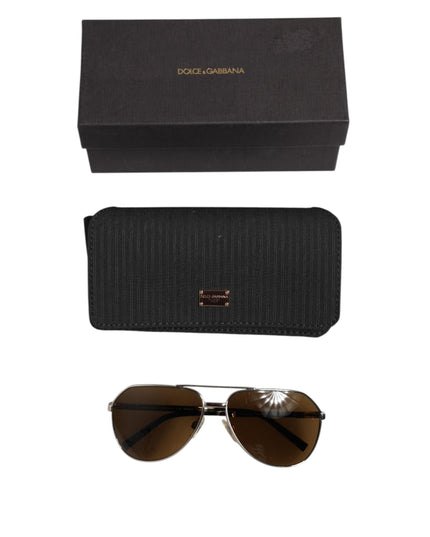 Dolce & Gabbana DG2073 Silver Steel Classic Pilot Brown Lens Sunglasses