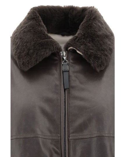 Brunello Cucinelli Brown Leather Jacket