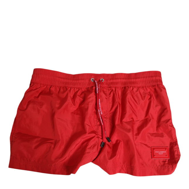 Dolce & Gabbana Red Drawstring Beachwear Men Shorts Swimwear