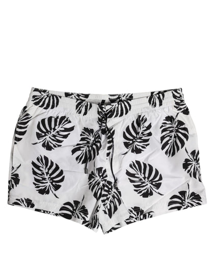 Dolce & Gabbana White Black Print Beachwear Shorts Swimwear