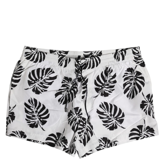 Dolce & Gabbana White Black Print Beachwear Shorts Swimwear