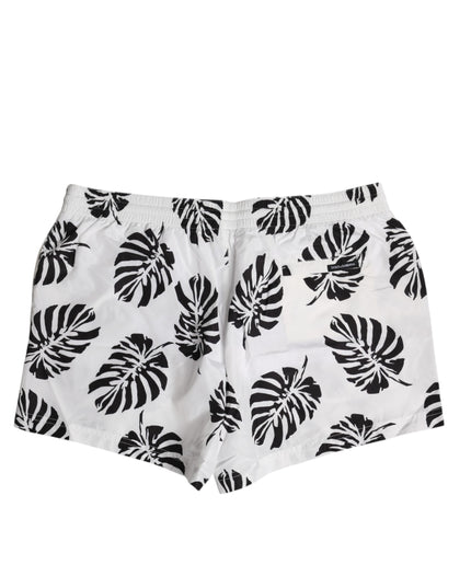 Dolce & Gabbana White Black Print Beachwear Shorts Swimwear