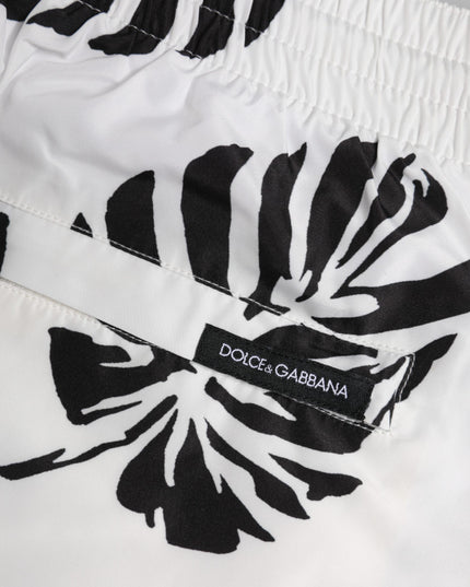 Dolce & Gabbana White Black Print Beachwear Shorts Swimwear