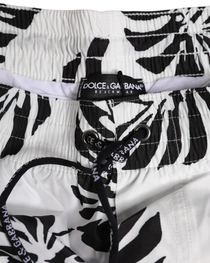 Dolce & Gabbana White Black Print Beachwear Shorts Swimwear