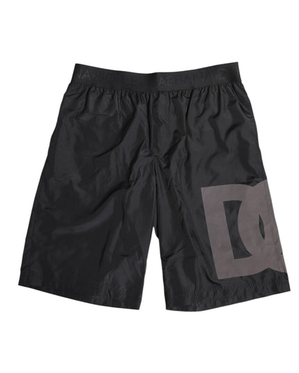 Dolce & Gabbana Black Logo Print Beachwear Men Shorts Swimwear