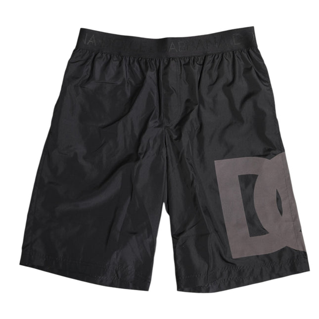 Dolce & Gabbana Black Logo Print Beachwear Men Shorts Swimwear
