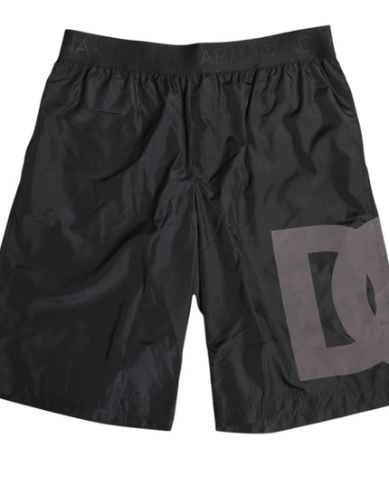 Dolce & Gabbana Black Logo Print Beachwear Men Shorts Swimwear