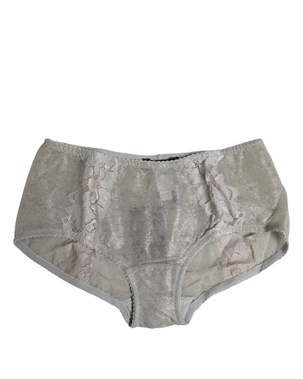 Dolce & Gabbana Gray Cotton Floral Lace High Waist Panty Underwear