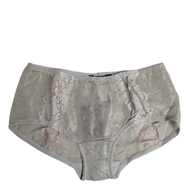 Dolce & Gabbana Gray Cotton Floral Lace High Waist Panty Underwear