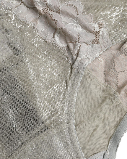 Dolce & Gabbana Gray Cotton Floral Lace High Waist Panty Underwear