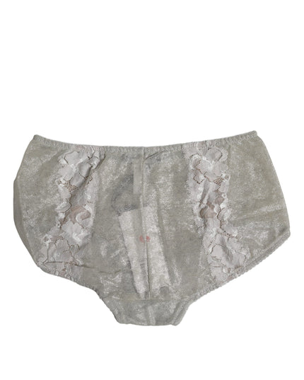 Dolce & Gabbana Gray Cotton Floral Lace High Waist Panty Underwear