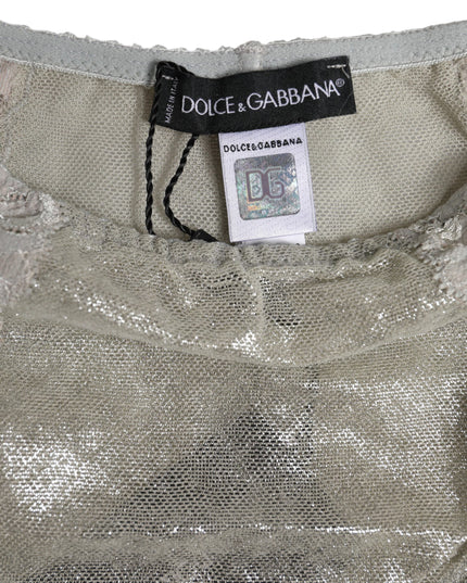 Dolce & Gabbana Gray Cotton Floral Lace High Waist Panty Underwear
