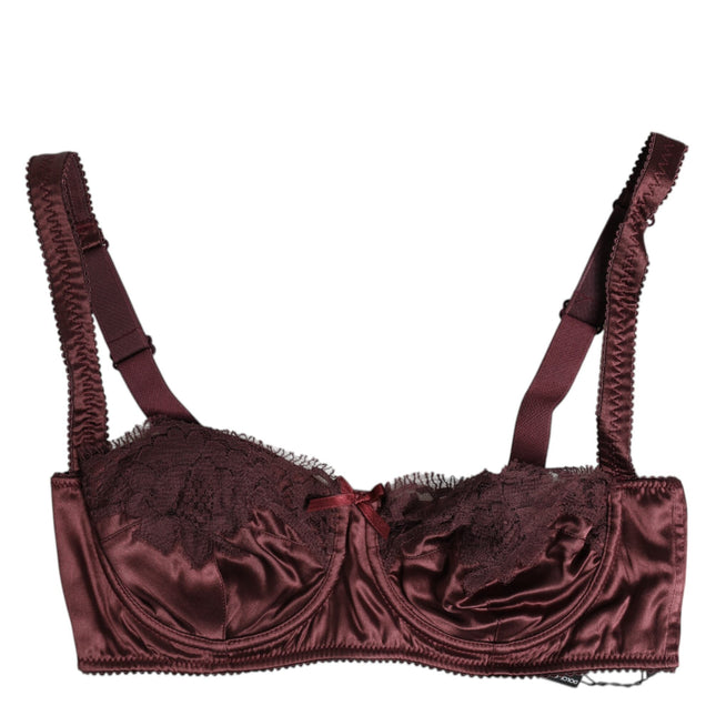 Dolce & Gabbana Burgundy Silk Underwired Balconette Bra Underwear