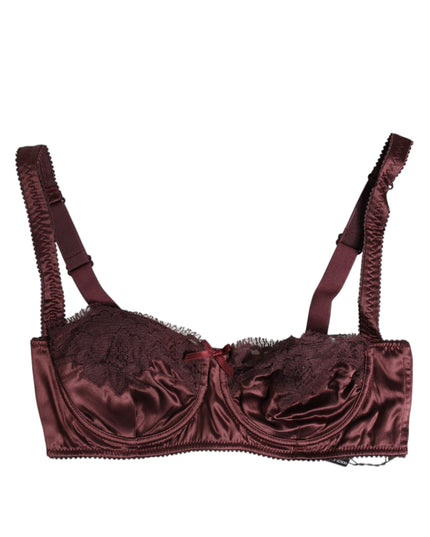 Dolce & Gabbana Burgundy Silk Underwired Balconette Bra Underwear
