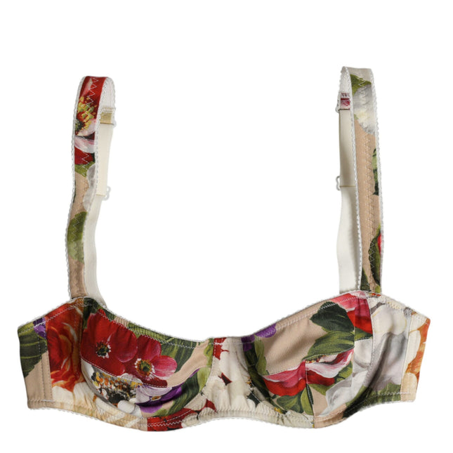 Dolce & Gabbana Beige Floral Balconcino Underwired Bra Underwear