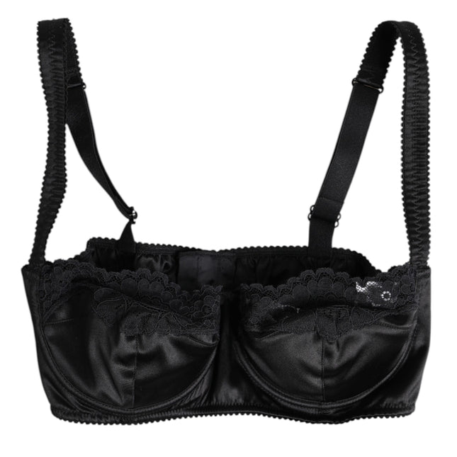Dolce & Gabbana Black Silk Underwired Balconette Bra Underwear