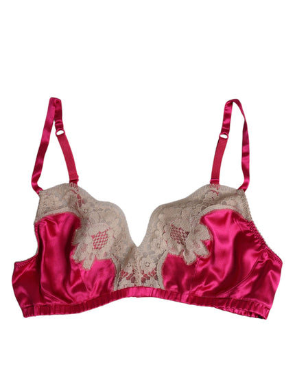 Dolce & Gabbana Magenta Floral Lace Silk Non Wire Bra Underwear