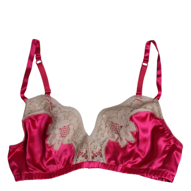 Dolce & Gabbana Magenta Floral Lace Silk Non Wire Bra Underwear