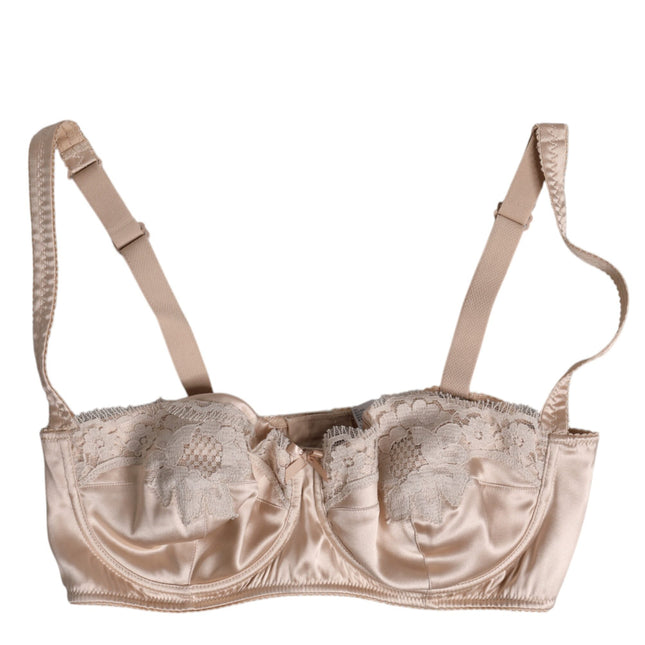 Dolce & Gabbana Biege Silk Underwired Balconette Bra Underwear