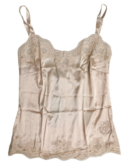 Dolce & Gabbana Beige Lace Silk Satin Tank Lingerie Underwear