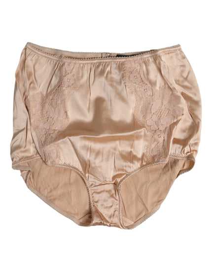 Dolce & Gabbana Beige Silk Lace High Waist Bikini Panty Underwear