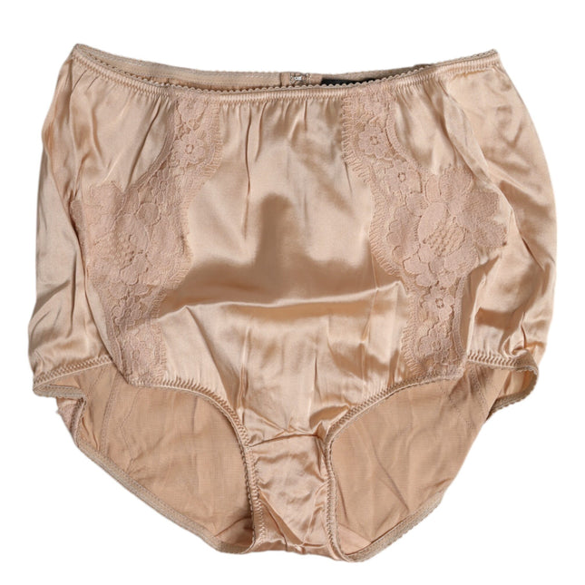 Dolce & Gabbana Beige Silk Lace High Waist Bikini Panty Underwear