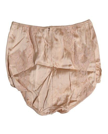 Dolce & Gabbana Beige Silk Lace High Waist Bikini Panty Underwear