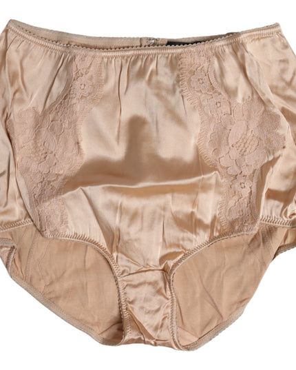 Dolce & Gabbana Beige Silk Lace High Waist Bikini Panty Underwear
