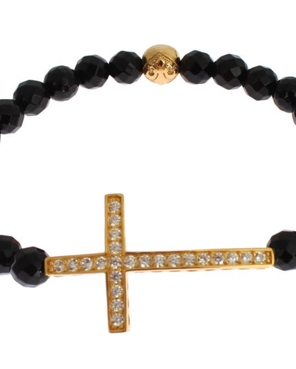Nialaya Agate Stone Gold CZ Cross 925 Silver Bracelet
