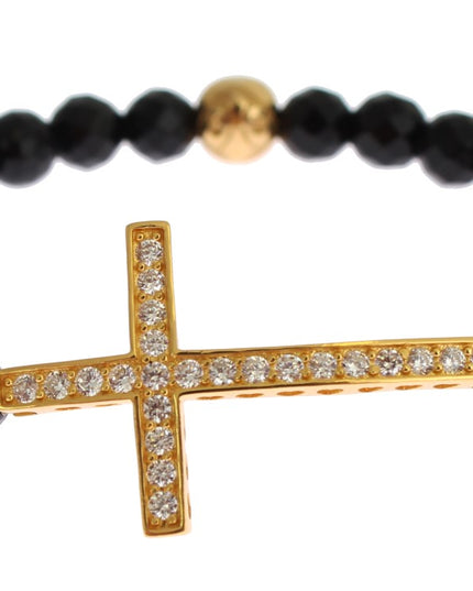 Nialaya Agate Stone Gold CZ Cross 925 Silver Bracelet