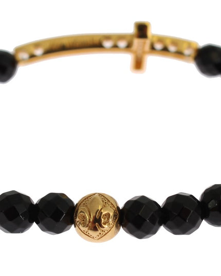 Nialaya Agate Stone Gold CZ Cross 925 Silver Bracelet