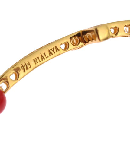 Nialaya Red Coral Gold CZ Cross 925 Silver Bracelet
