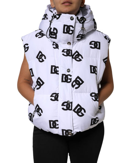 Dolce & Gabbana White Black DG Mania Polyester Puffer Jacket