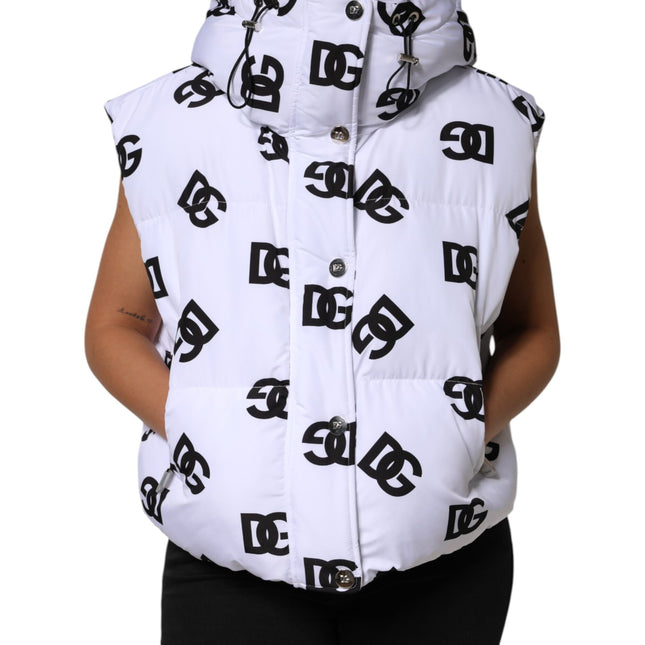 Dolce & Gabbana White Black DG Mania Polyester Puffer Jacket