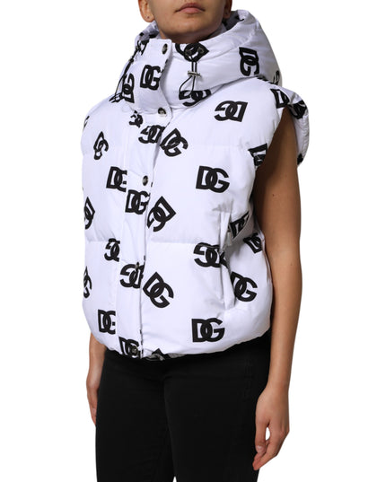 Dolce & Gabbana White Black DG Mania Polyester Puffer Jacket
