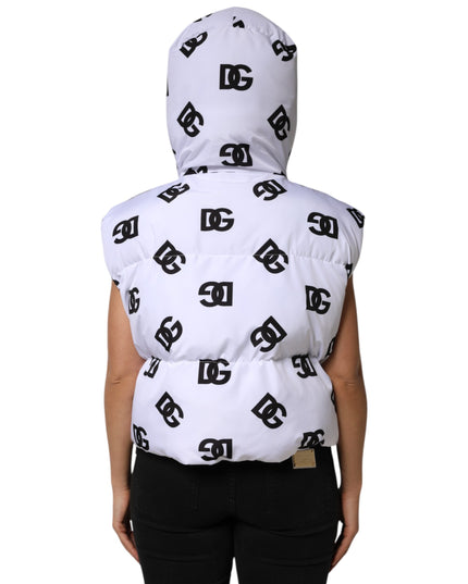 Dolce & Gabbana White Black DG Mania Polyester Puffer Jacket