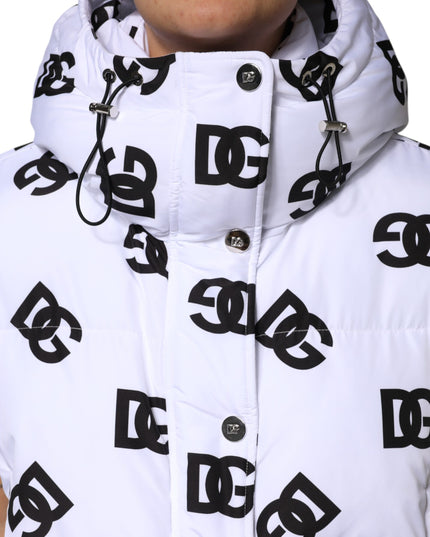 Dolce & Gabbana White Black DG Mania Polyester Puffer Jacket