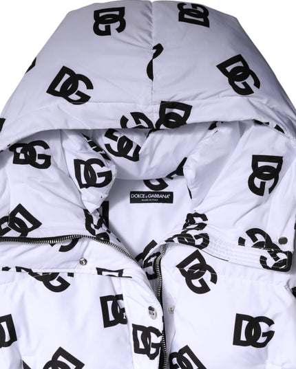 Dolce & Gabbana White Black DG Mania Polyester Puffer Jacket