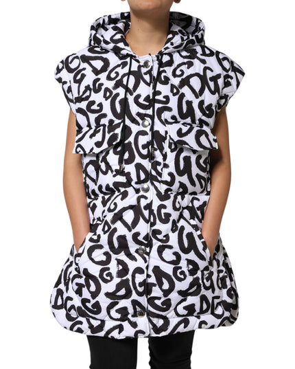 Dolce & Gabbana White DG Mania Hooded Sleeveless Puffer Jacket