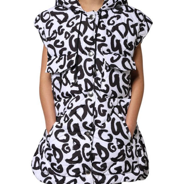 Dolce & Gabbana White DG Mania Hooded Sleeveless Puffer Jacket
