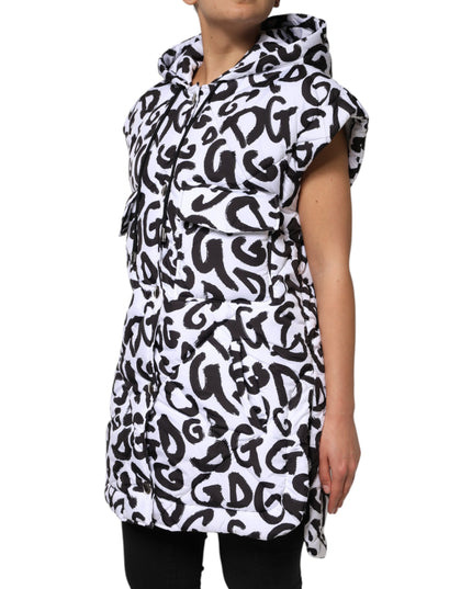 Dolce & Gabbana White DG Mania Hooded Sleeveless Puffer Jacket