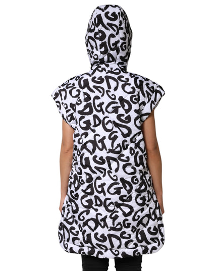 Dolce & Gabbana White DG Mania Hooded Sleeveless Puffer Jacket