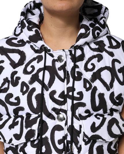 Dolce & Gabbana White DG Mania Hooded Sleeveless Puffer Jacket