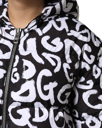 Dolce & Gabbana Black White DG Mania Hooded Long Coat Jacket