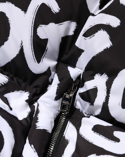 Dolce & Gabbana Black White DG Mania Hooded Long Coat Jacket