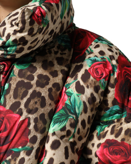 Dolce & Gabbana Multicolor Leopard Rose Puffer Quilted Jacket